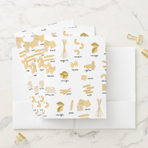 Italian Pasta Shapes & Names Pattern Pocket Folder