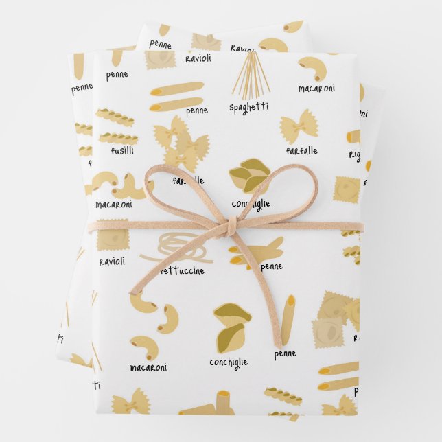 Italian Pasta Shapes & Names Pattern Wrapping Paper Sheets (In situ)