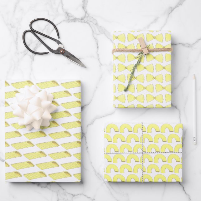 Italian Pasta Shapes Penne Bowtie Elbow Macaroni Wrapping Paper Sheets (Front)