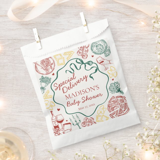 Italian Pasta Special Delivery Baby Shower Favor Bag (Clipped)