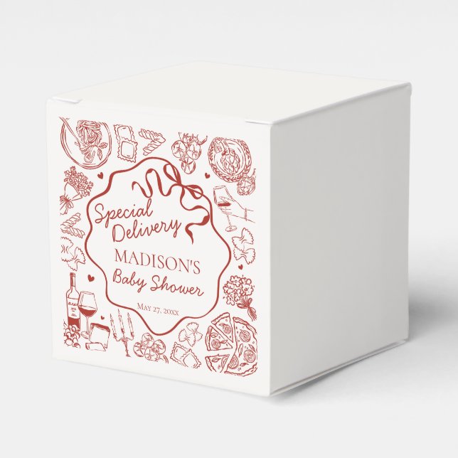Italian Pasta Special Delivery Baby Shower Favor Boxes (Front Side)