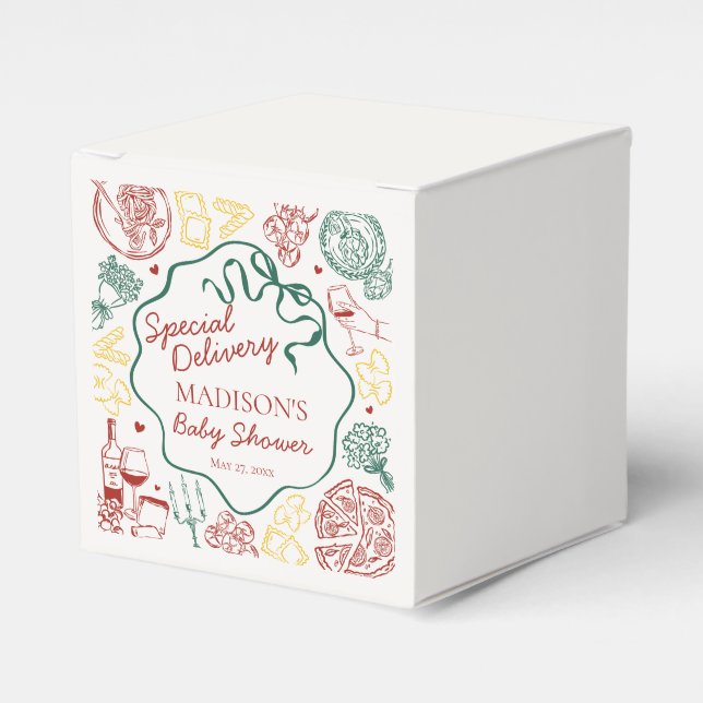 Italian Pasta Special Delivery Baby Shower Favor Boxes (Front Side)