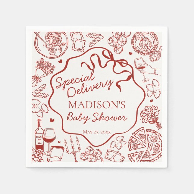 Italian Pasta Special Delivery Baby Shower Napkins (Front)