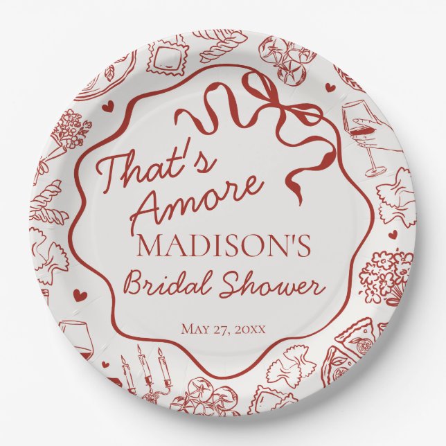 Italian Pasta Thats Amore Bridal Shower Paper Plates (Front)