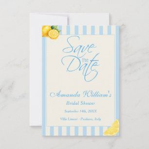 Italian Pastel Blue Stripes Lemons bridal Shower Save The Date
