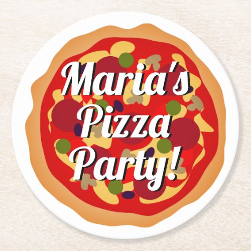 Italian pepperoni pizza slice Birthday party decor Round Paper Coaster