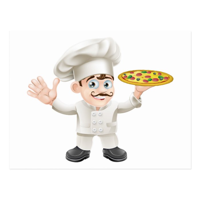 Italian pizza chef cartoon post card