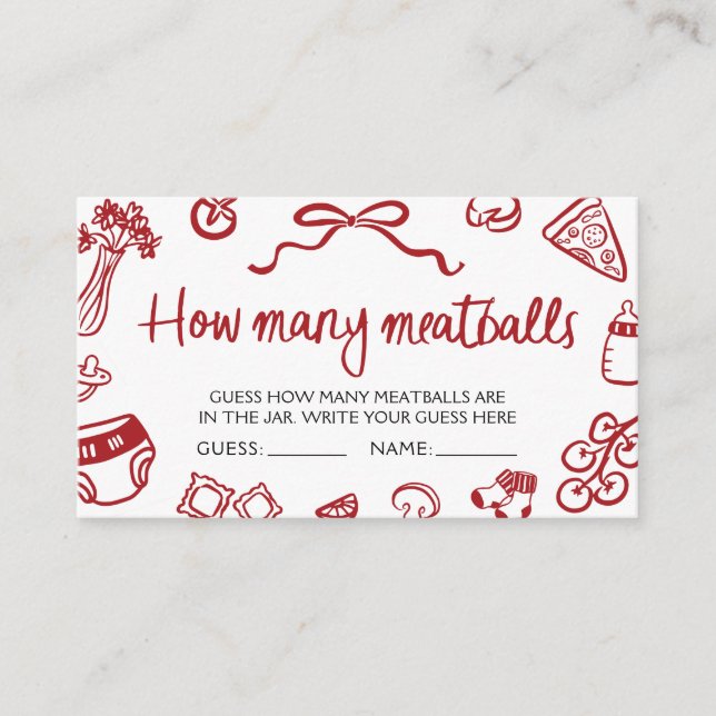 Italian Pizza Guess How Many Meatballs Game Ticket Enclosure Card (Front)