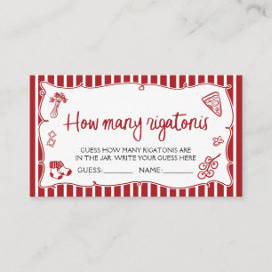 Italian Pizza Guess How Many Rigatonis Game Ticket Enclosure Card