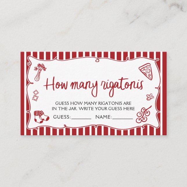 Italian Pizza Guess How Many Rigatonis Game Ticket Enclosure Card (Front)