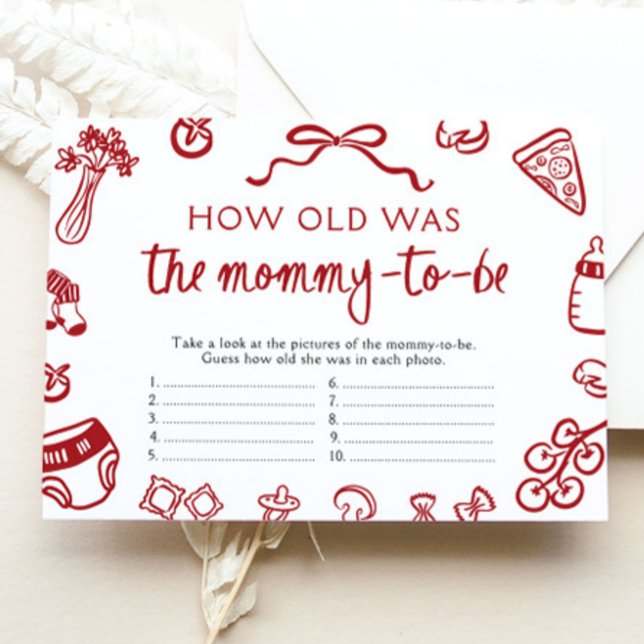 Italian Pizza How Old Was Mommy Baby Shower Game Enclosure Card (Italian Pizza How Old Was Mommy Baby Shower Game)