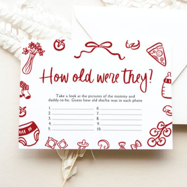 Italian Pizza How Old Were They Baby Shower Game Enclosure Card (Italian Pizza How Old Were They Baby Shower Game)