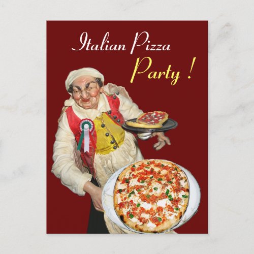 ITALIAN PIZZA PARTY Red Recipe Postcard