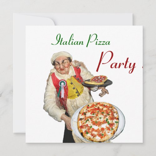 ITALIAN PIZZA PARTY  RESTAURANT green white Invitation