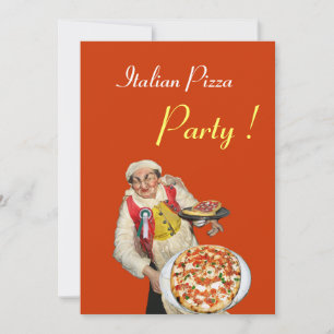 ITALIAN PIZZA PARTY , RESTAURANT orange black Invitation
