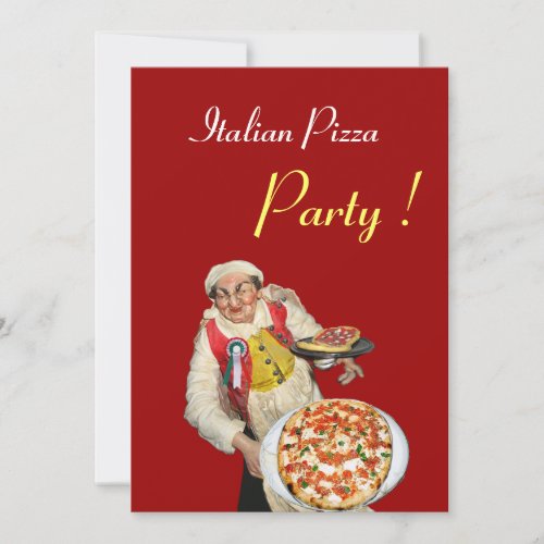 ITALIAN PIZZA PARTY  RESTAURANT red green Invitation