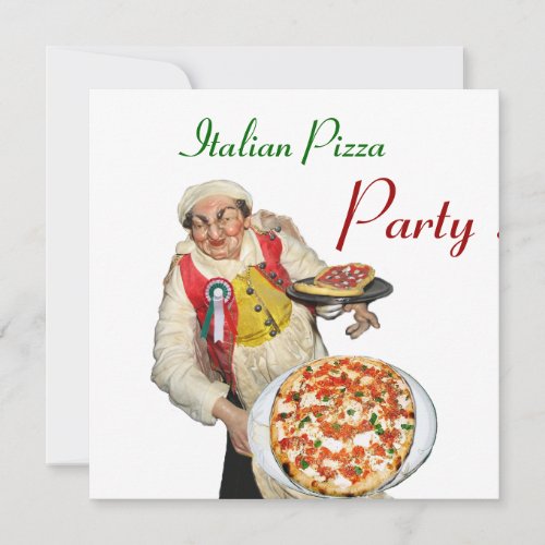 ITALIAN PIZZA PARTY  RESTAURANT red white Invitation