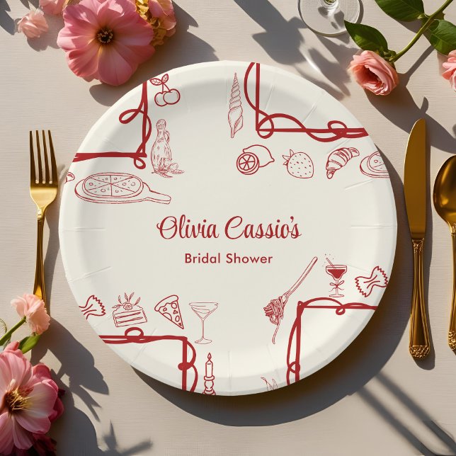 Italian Pizza Red Doodle Ciao Bella Bridal Shower  Paper Plates (Creator Uploaded)