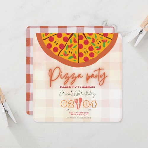 Italian pizza theme any year birthday invitation