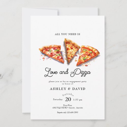 Italian Pizza  Watercolor Bridal Shower Invitation