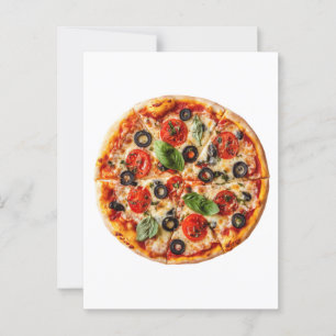 Italian pizza with tomatoes, olives, and basil postcard