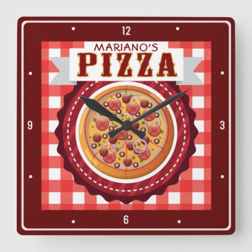 Italian Pizzeria Personalized Pizza Parlor Shop Square Wall Clock