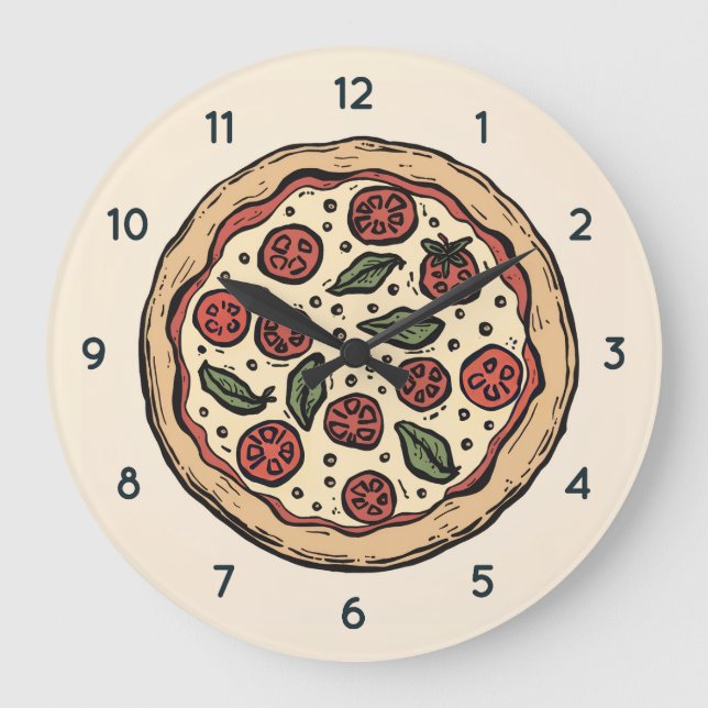 Italian Pizzeria Pizza Kitchen or Restaurant Round Large Clock (Front)
