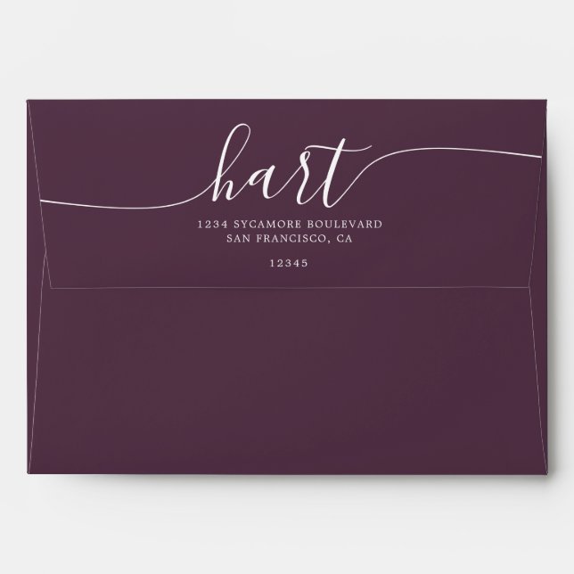 Italian Plum with White Script Return Address Envelope (Back (Top Flap))