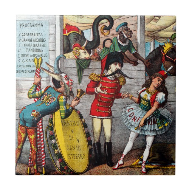 Italian Political Cartoon Of Circus Performers Ceramic Tile (Front)