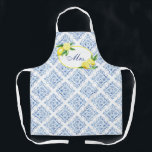 Italian Positano Tuscan Blue Tile Lemon Mrs. Apron<br><div class="desc">Italian Positano Tuscan Blue Tile Lemon Mrs. apron. Change the text to anything.</div>