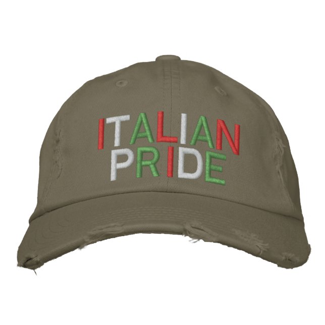 Italian Pride Olive Distressed Baseball Cap (Front)