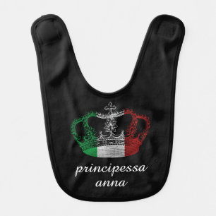 Italian Princess Crown Flag Personalized Baby Bib