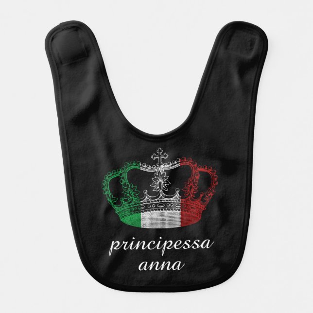 Italian Princess Crown Flag Personalized Baby Bib (Front)