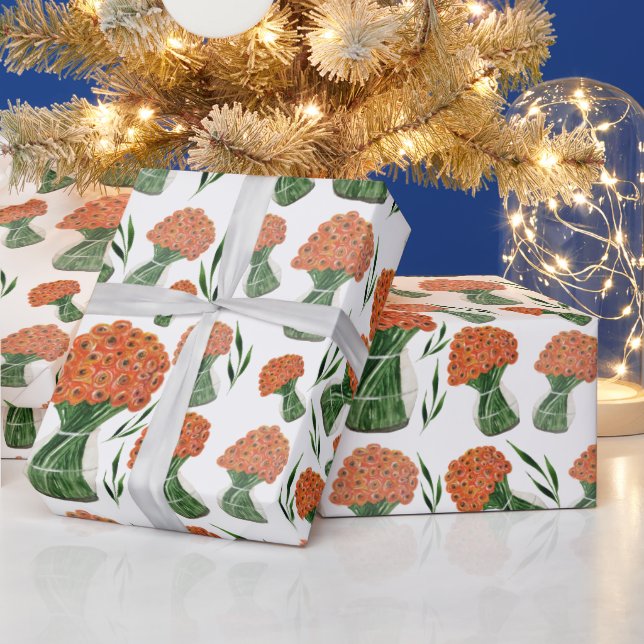 Italian Ranunculus Orange Watercolor Wrapping Paper (Holidays)