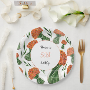 Italian Ranunculus Watercolor Art Paper Plates