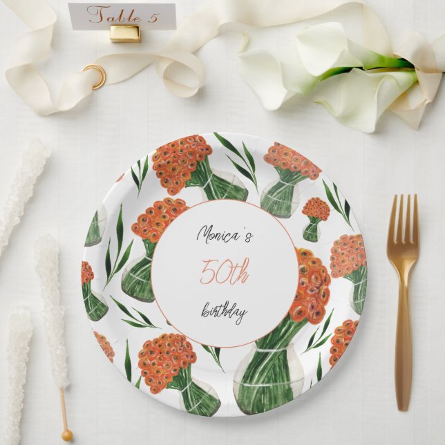 Italian Ranunculus Watercolor Art Paper Plates (Wedding)