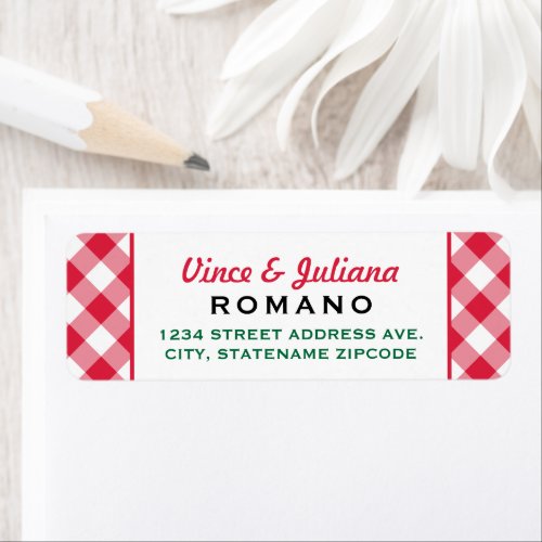 Italian Red Checkered Wedding Return Address Label