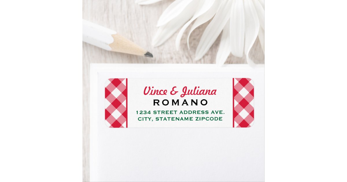 Italian Red Checkered Wedding Return Address Label | Zazzle