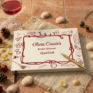 Italian Red Cream Doodle Ciao Bella Bridal Shower  Guest Book