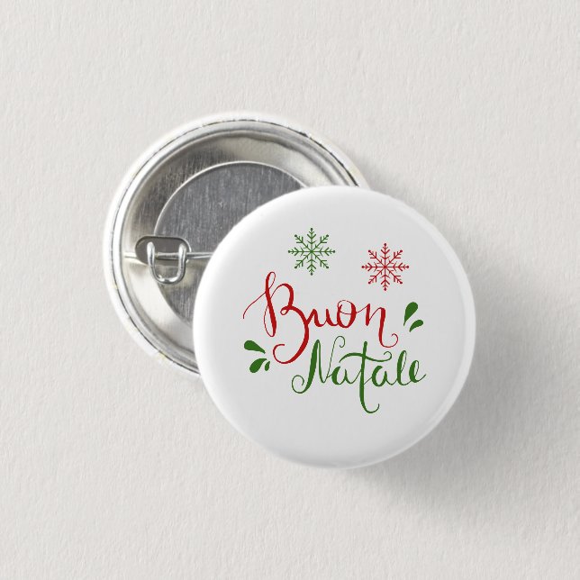 Italian Red Green Merry Christmas Button (Front & Back)