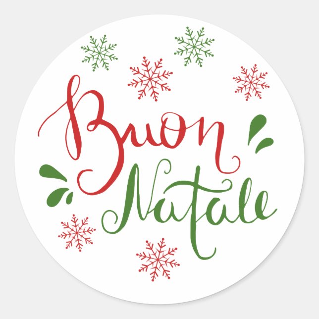 Italian Red Green Merry Christmas Classic Round Sticker (Front)