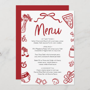 Italian Red Hand Drawn Pizza Baby Shower Menu Invitation