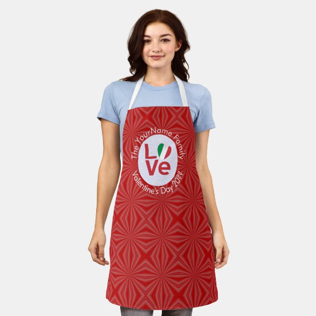 Italian Red LOVE Flag Personalized Adult Apron (Worn)