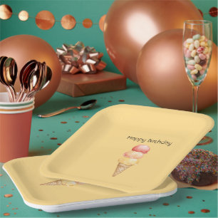 Italian Red Yellow Gelato Ice Cream Cone Birthday Paper Plates