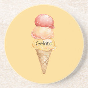 Italian Red Yellow Gelato Ice Cream Cone Coaster
