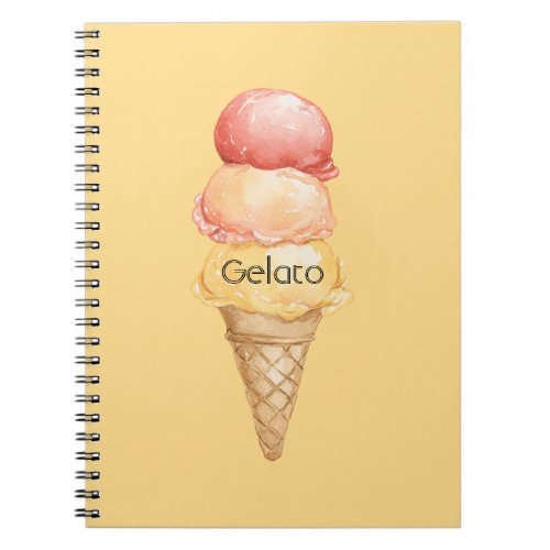 Italian Red Yellow Gelato Ice Cream Cone Notebook
