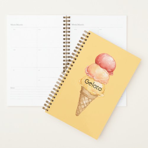 Italian Red Yellow Gelato Ice Cream Cone Planner