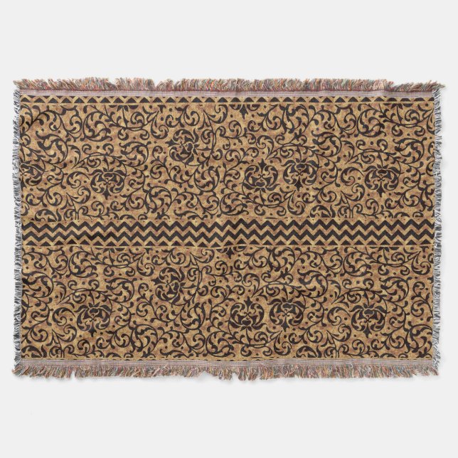 Italian Renaissance Gold Floral Pattern Throw Blanket (Front)