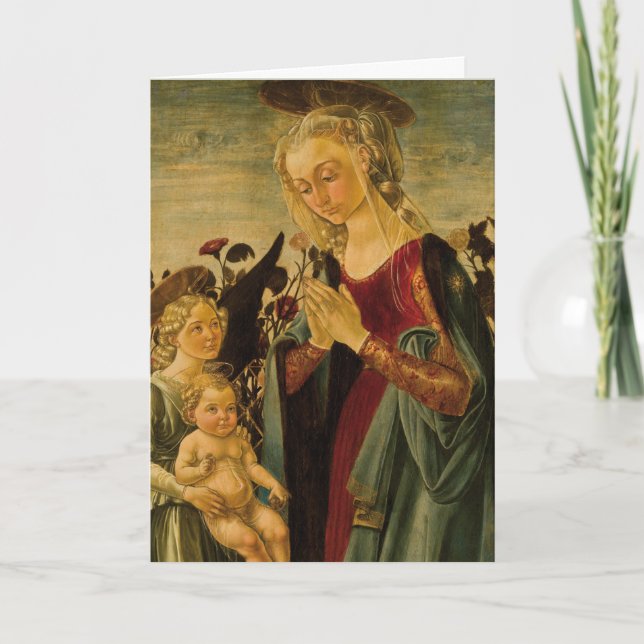 Italian Renaissance Madonna and Child with Angel Holiday Card (Front)