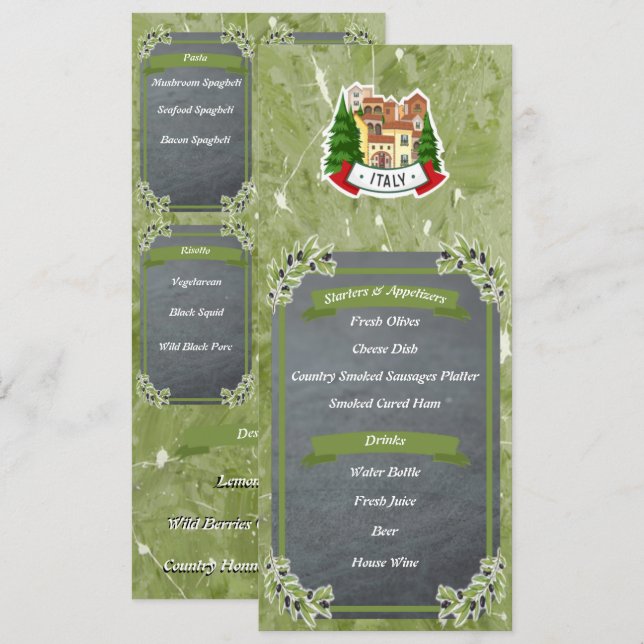 Italian restaurant 10.16 x 23.5 menu (Front/Back)